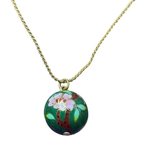 Chinese enamel ball pendant necklace 16 inch - Picture 2 of 5